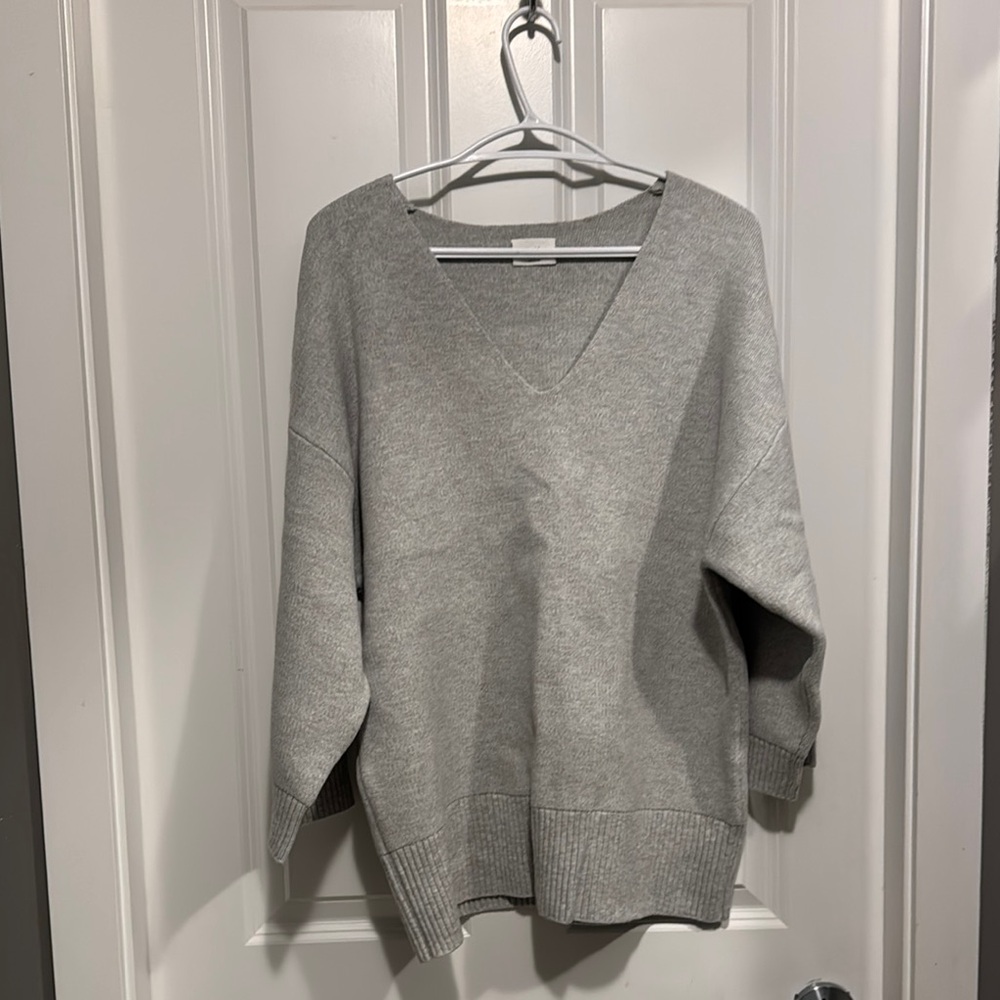 Gray V-Neck Oversized Sweater